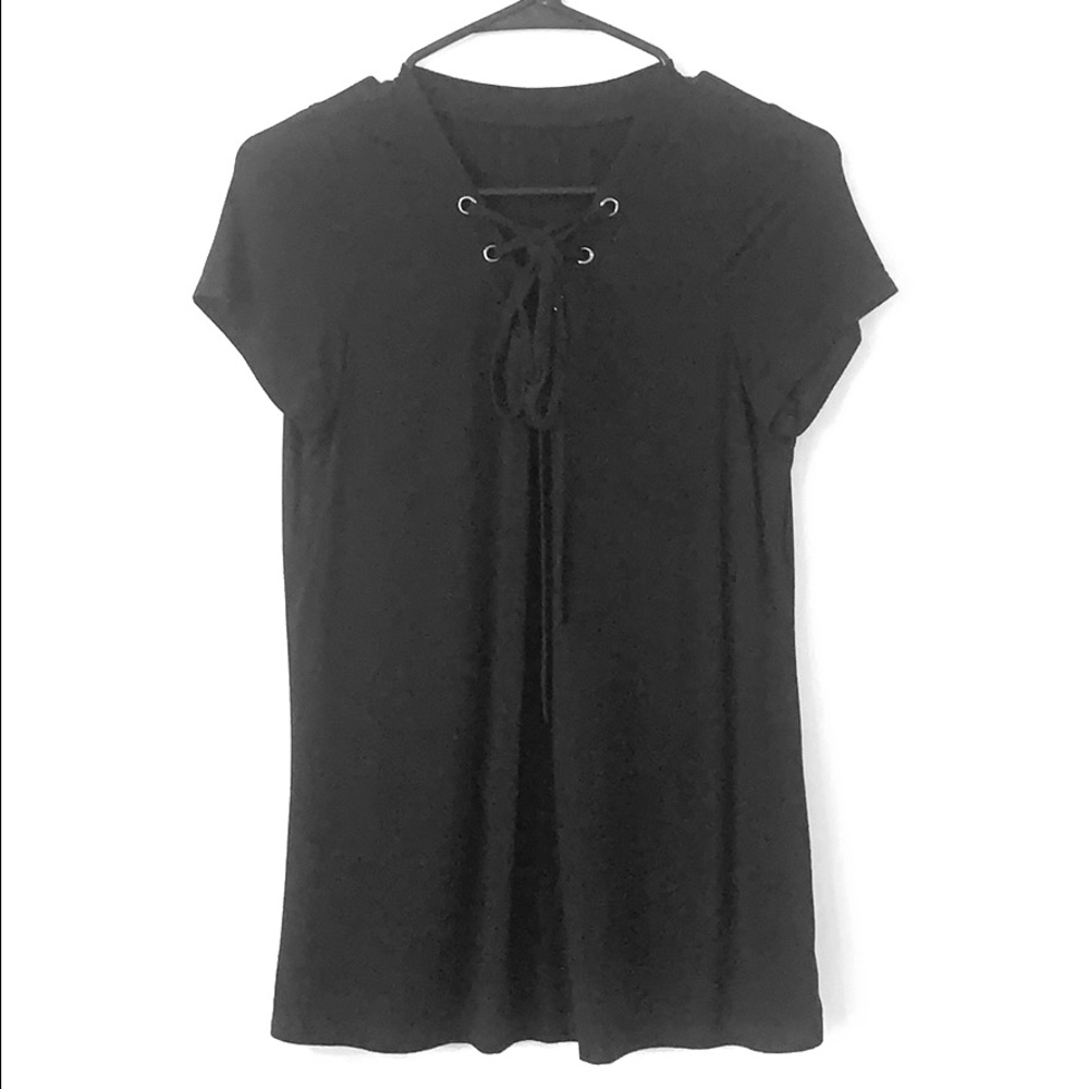 Black Lace Up Tee Shirt
